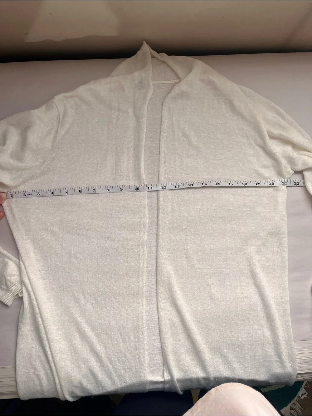 Margaret O'Leary White Open-Front Long Line 100% Linen Cardigan Small